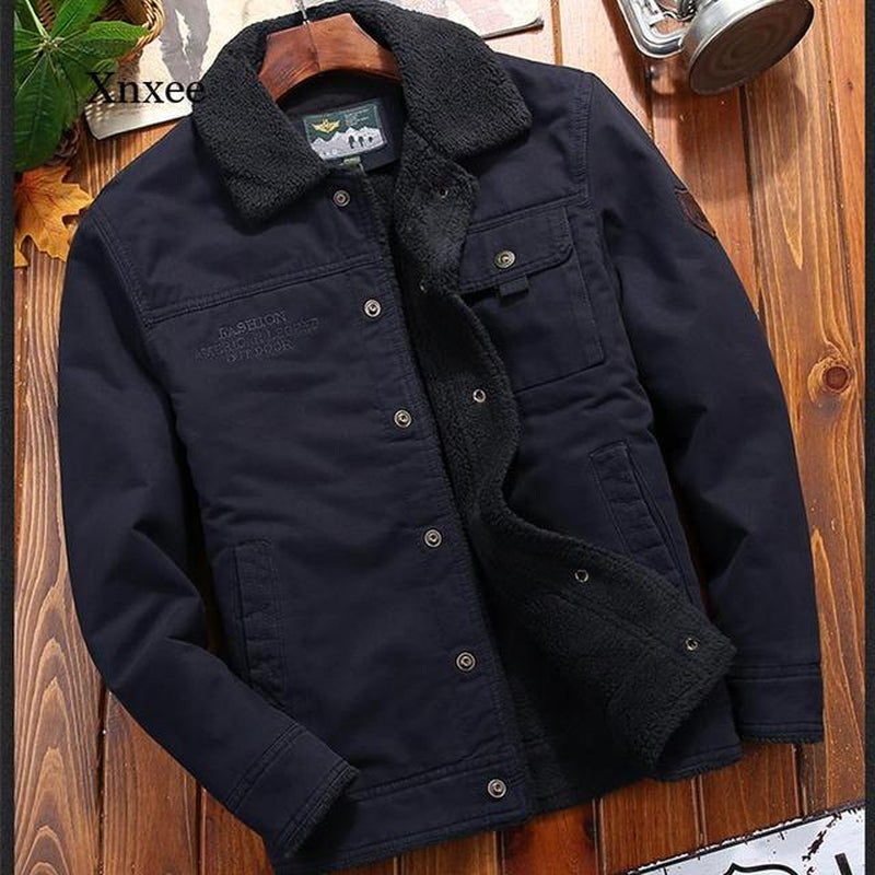 "Stay Cozy in Style with Our Men'S Winter Denim Jacket - Fleece Lined, Thick and Warm, Casual Khaki Green Lamb Parka - the Perfect Fashion Statement!"
