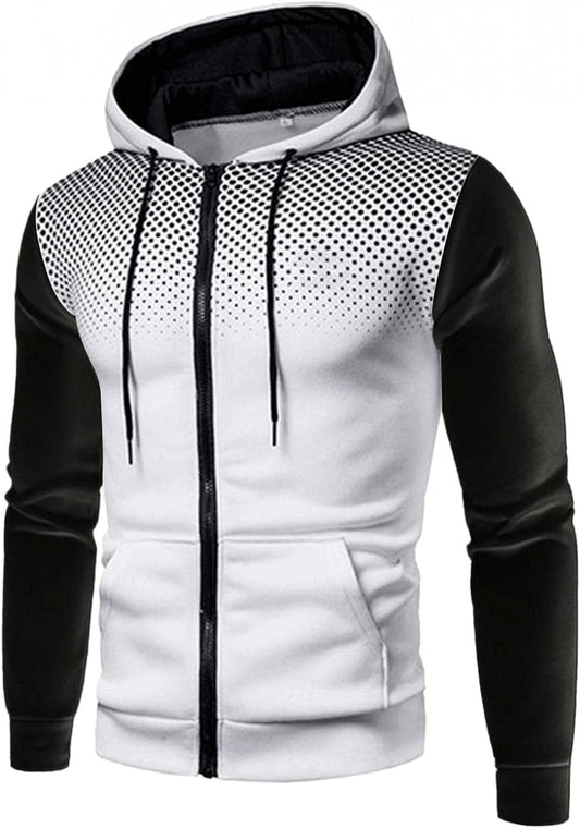 "Stylish Polka Dot Men'S Hoodie - Trendy Full-Zip Athletic Sweatshirt for Sports and Fashion"